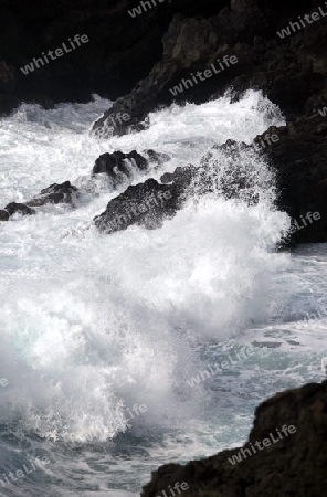 the Landscape of El Golfo on the Island of Lanzarote on the Canary Islands of Spain in the Atlantic Ocean. on the Island of Lanzarote on the Canary Islands of Spain in the Atlantic Ocean.
