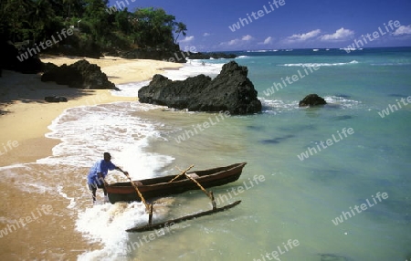 the beach of the village Moya on the Island of Anjouan on the Comoros Ilands in the Indian Ocean in Africa.   