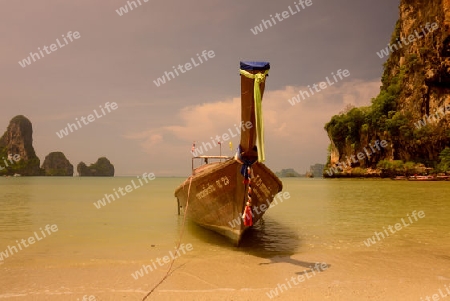 The Hat Tom Sai Beach at Railay near Ao Nang outside of the City of Krabi on the Andaman Sea in the south of Thailand. 