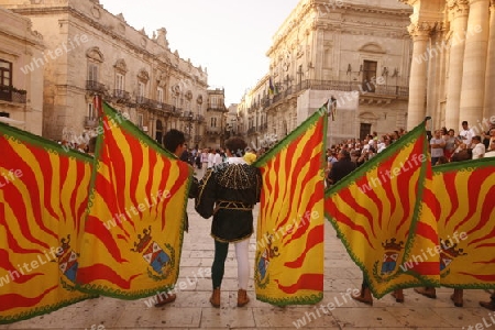 a history ceremony in the old Town of Siracusa in Sicily in south Italy in Europe.