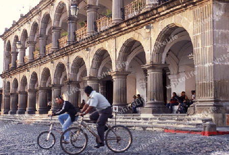 the main square in the old town in the city of Antigua in Guatemala in central America.   