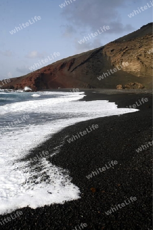 the Landscape of El Golfo on the Island of Lanzarote on the Canary Islands of Spain in the Atlantic Ocean. on the Island of Lanzarote on the Canary Islands of Spain in the Atlantic Ocean.
