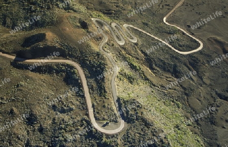 The road and Landscape allrond the Volcano  Piton de la Fournaise on the Island of La Reunion in the Indian Ocean in Africa.