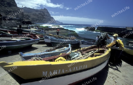 The coast at the village of Ponta do Sol near Ribeira Grande on the Island of Santo Antao in Cape Berde in the Atlantic Ocean in Africa.