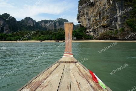 The Hat Tom Sai Beach at Railay near Ao Nang outside of the City of Krabi on the Andaman Sea in the south of Thailand. 