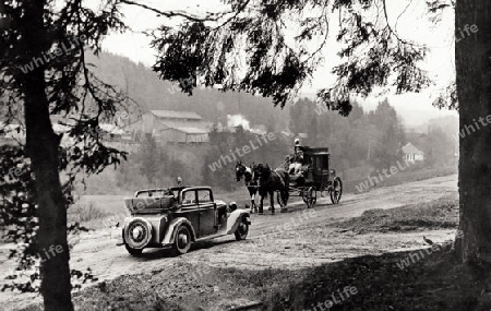 Postkutsche um 1900 im Spessart