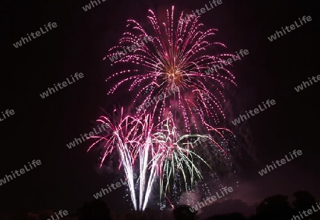 grand display of fireworks at the Volksfest Bobingen, Germany, on august 13. 2012 at 10 pm