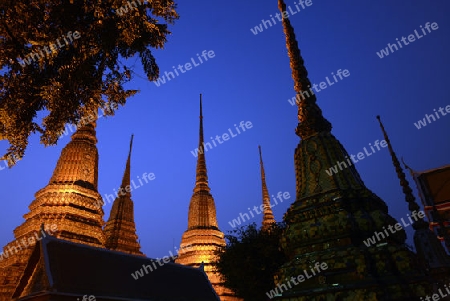 Die Tempelanlage des Wat Pho in der Hauptstadt Bangkok von Thailand in Suedostasien.