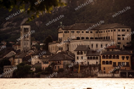 The Isla San Giulio in the Ortasee outside of the Fishingvillage of Orta on the Lake Orta in the Lombardia  in north Italy. 