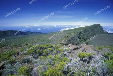 The Landscape allrond the Volcano  Piton de la Fournaise on the Island of La Reunion in the Indian Ocean in Africa.