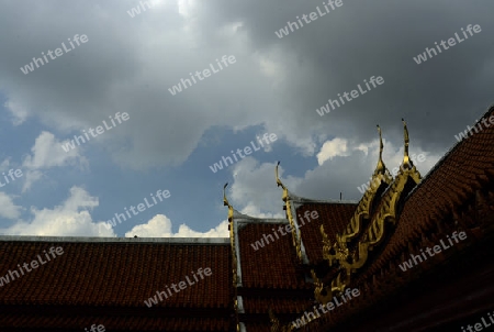 Ziegel des Wat Benchamabophit in der Stadt Bangkok in Thailand in Suedostasien.