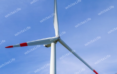 Panoramic view on alternative energy wind mills in a windpark