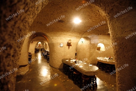 a Restaurant in a cave in the Barranco de Guayadeque in the Aguimes valley on the Canary Island of Spain in the Atlantic ocean.