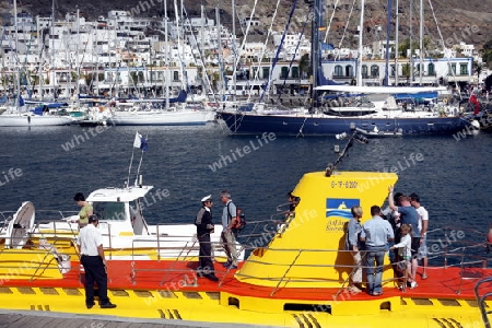 the harbour of the fishing village of  Puerto de Mogan in the south of Gran Canay on the Canary Island of Spain in the Atlantic ocean.