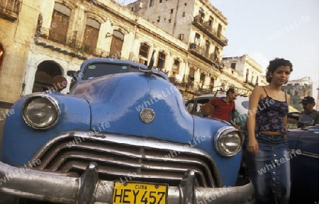 old cars in the old townl of the city of Havana on Cuba in the caribbean sea.