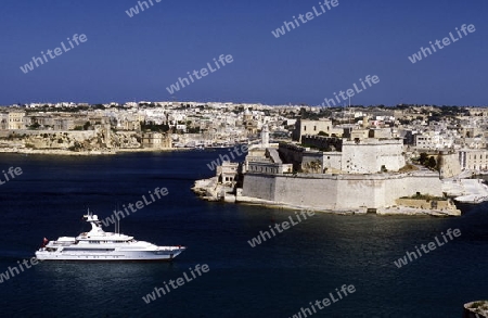 The centre of the Old Town of the city of Valletta on the Island of Malta in the Mediterranean Sea in Europe.
