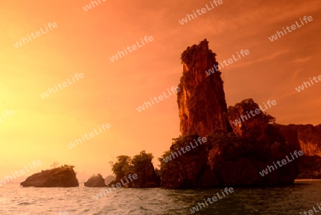 The Hat Tom Sai Beach at Railay near Ao Nang outside of the City of Krabi on the Andaman Sea in the south of Thailand. 