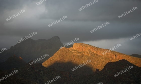 The Montanas de Anaga in the northeast of the Island of Tenerife on the Islands of Canary Islands of Spain in the Atlantic.  