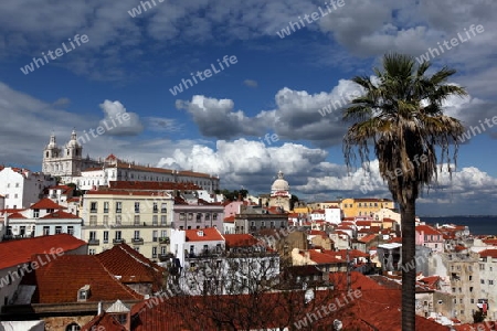 Die Uebersicht ueber das Quartier Alfama in der Altstadt von Lissabon  in Portugal.