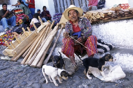 people in traditional clotes in the Village of  Chichi or Chichicastenango in Guatemala in central America.   