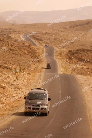 the road and Landscape on the way tu the Moses Church on the Mount Nebo in Jordan in the middle east.