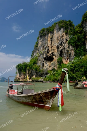 The Hat Tom Sai Beach at Railay near Ao Nang outside of the City of Krabi on the Andaman Sea in the south of Thailand. 