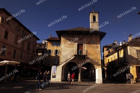 The Square in the Fishingvillage of Orta on the Lake Orta in the Lombardia  in north Italy. 