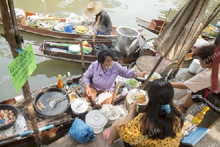 the floating market in the Town of Tha Kha in the Province Samut Songkhram west of the city of Bangkok in Thailand in Southeastasia.