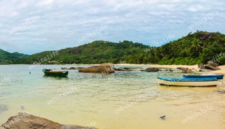 Stunning high resolution beach panorama taken on the paradise islands Seychelles.