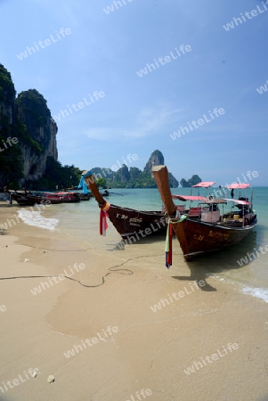 The Hat Tom Sai Beach at Railay near Ao Nang outside of the City of Krabi on the Andaman Sea in the south of Thailand. 