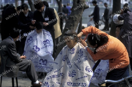 a women at a free of coast barber shop in the city of Chengdu in the provinz Sichuan in centrall China.