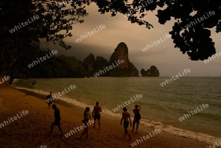 The Hat Tom Sai Beach at Railay near Ao Nang outside of the City of Krabi on the Andaman Sea in the south of Thailand. 