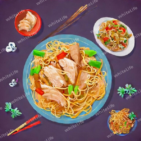 Chinesische Nudeln mit Huhn