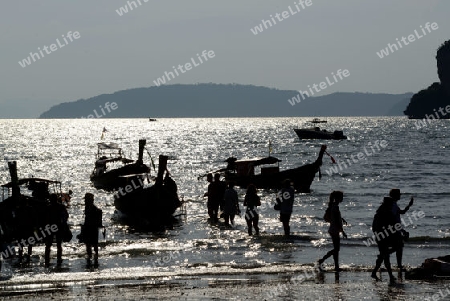 The Hat Railay Leh Beach at Railay near Ao Nang outside of the City of Krabi on the Andaman Sea in the south of Thailand. 