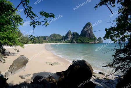 The Hat Railay Leh Beach at Railay near Ao Nang outside of the City of Krabi on the Andaman Sea in the south of Thailand. 