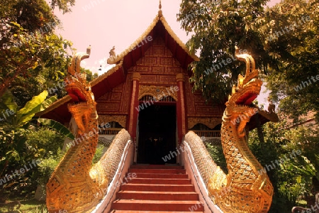 Der Wat Phra Kaew in der Altstadt von Chiang Rai in der Provinz chiang Rai im Norden von Thailand in Suedostasien.