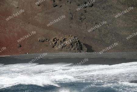 the Landscape of El Golfo on the Island of Lanzarote on the Canary Islands of Spain in the Atlantic Ocean. on the Island of Lanzarote on the Canary Islands of Spain in the Atlantic Ocean.
