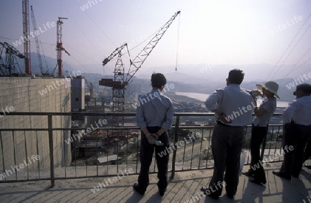 the constructions work at the three gorges dam project on the yangzi river in the province of hubei in china.