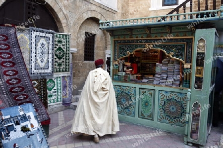 Der Eingang zu Moschee Zaytouna oder Grosse Moschee im Souq oder Bazzar in der Altstadt  von Tunis am Mittelmeer in Tunesien in Nordafrika..