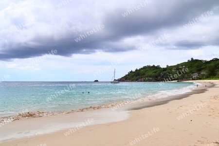 Sunny day beach view on the paradise islands Seychelles.