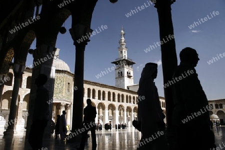 Asien, Naher Osten, Syrien, Damaskus,   Der Innenhof der  Omaijad Moschee im Souq und Altstadt von Damaskus in der Hauptstadt von Syrien. 