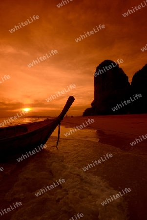 The Hat Phra Nang Beach at Railay near Ao Nang outside of the City of Krabi on the Andaman Sea in the south of Thailand. 