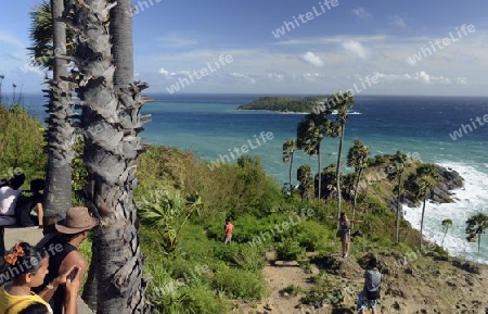 Der Aussichtspunkt Kap Promthep bei der Rawai Beach im sueden der Insel Phuket im sueden von Thailand in Suedostasien.