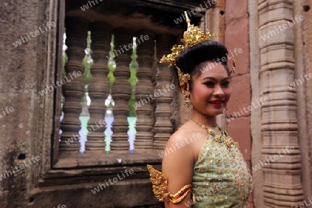 Die Khmer Tempel Anlage von Phimai bei Khorat in der provinz Nakhon Ratchasima im Nordosten von Thailand im Suedwesten von Thailand in Suedostasien. 