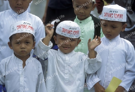 a Muslim Protest in the city centre of Jakarta in Indonesia in Southeastasia.