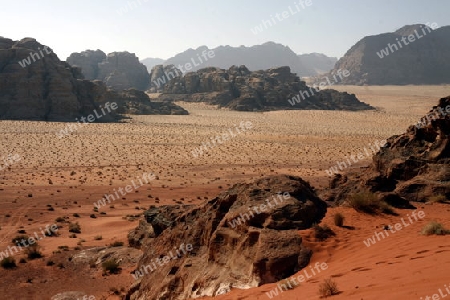 The Landscape of the Wadi Rum Desert in Jordan in the middle east.