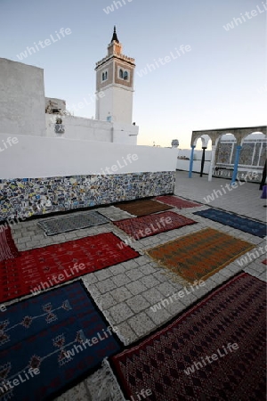 Afrika, Nordafrika, Tunesien, Tunis
Ein Minarett von einer Dachterasse in der Medina oder  Altstadt der Tunesischen Hauptstadt Tunis



