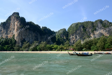 The Hat Railay Leh Beach at Railay near Ao Nang outside of the City of Krabi on the Andaman Sea in the south of Thailand. 