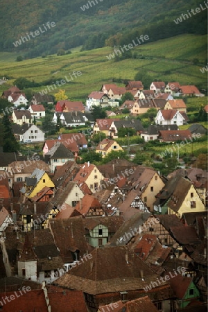 the olt town of the village of Riquewihr in the province of Alsace in France in Europe