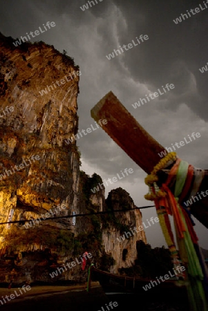 The Hat Tom Sai Beach at Railay near Ao Nang outside of the City of Krabi on the Andaman Sea in the south of Thailand. 